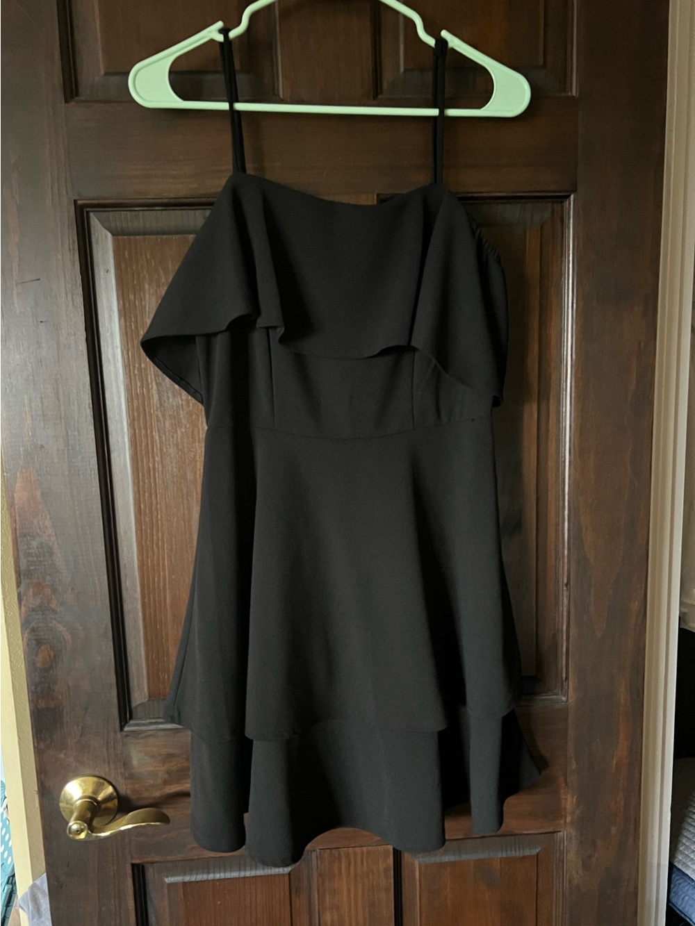 B. Smart Black Off-Shoulder Ruffle Mini Dress Size 9